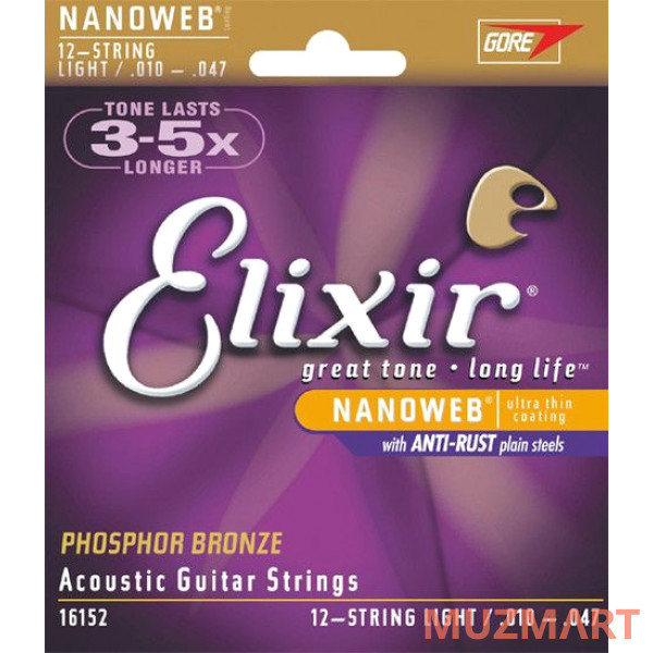 Elixir 16152 NanoWeb Струны для 12-струнной акустической гитары