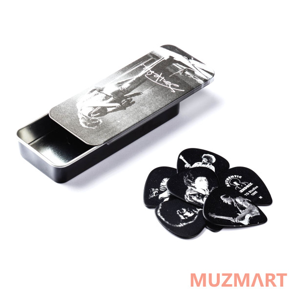 Dunlop JHPTR06M Jimi Hendrix Silver Portrait Pick Tin Набор медиаторов, 12 шт