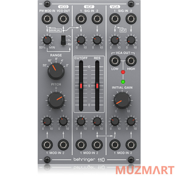 Behringer 110 VCO/VCF/VCA модуль синтезатора: VCO с 3 формами волны/VCF/VCA, формат Eurorack