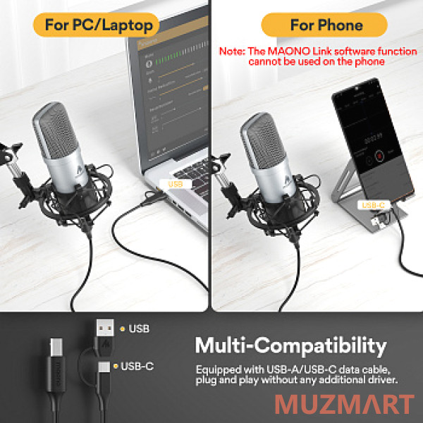 Maono AU-A04E (silver) USB-микрофон, конденсаторный кардиоидный