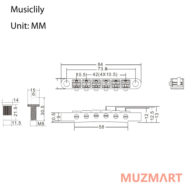 Musiclily MX1277BK Бридж Tune-O-Matic для Epiphone Les Paul, черный