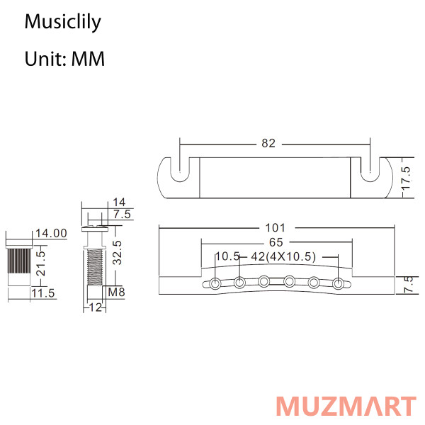 Musiclily MX1279CR Стоп-бар для Epiphone Les Paul, хром