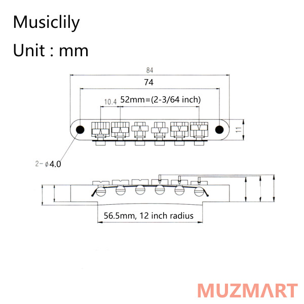 Musiclily MX1815CR Бридж Tune-O-Matic Wilkinson для Les Paul, хром