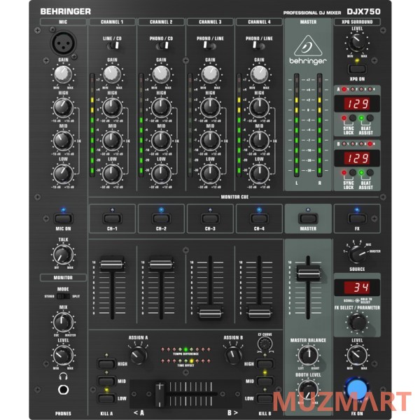 Behringer DJX750 DJ-микшер со счетчиком темпа, 5 каналов