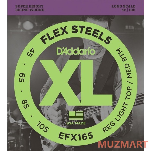 D'Addario EFX165 Струны для 4-х струнной бас гитары, Custom Light, 45-105