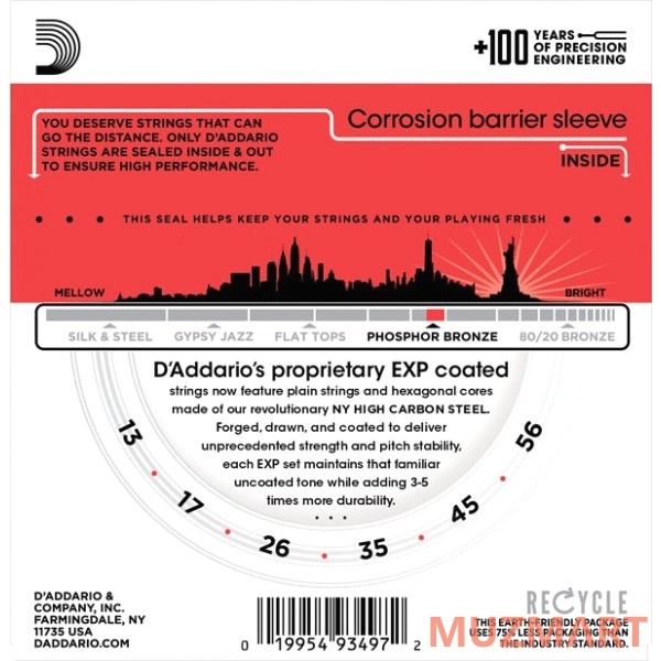 D'Addario EXP17 Струны для акустической гитары, 13-56
