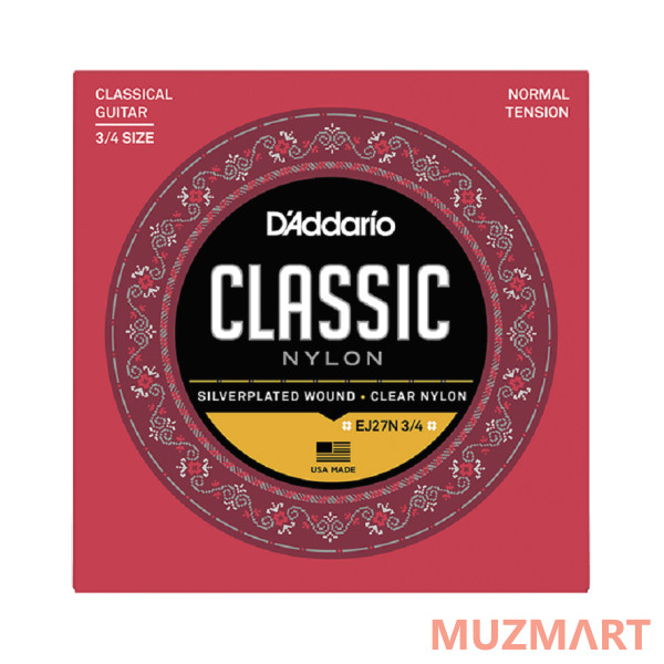 D'Addario EJ-27N 3/4 Normal Cтруны для уменьшенной 3/4 классической гитары, посеребренная медь
