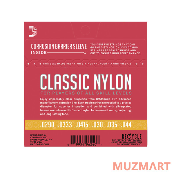 D'Addario EJ-27N 3/4 Normal Cтруны для уменьшенной 3/4 классической гитары, посеребренная медь