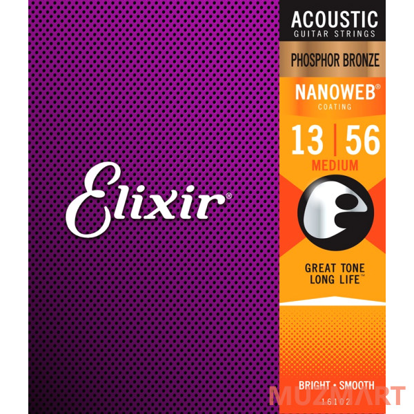 Elixir 16102 Nanoweb Medium Струны для акустической гитары