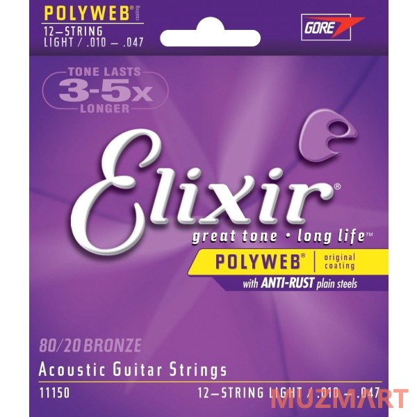 Elixir 11150 Polyweb  Light Струны для 12-ти струнной гитары