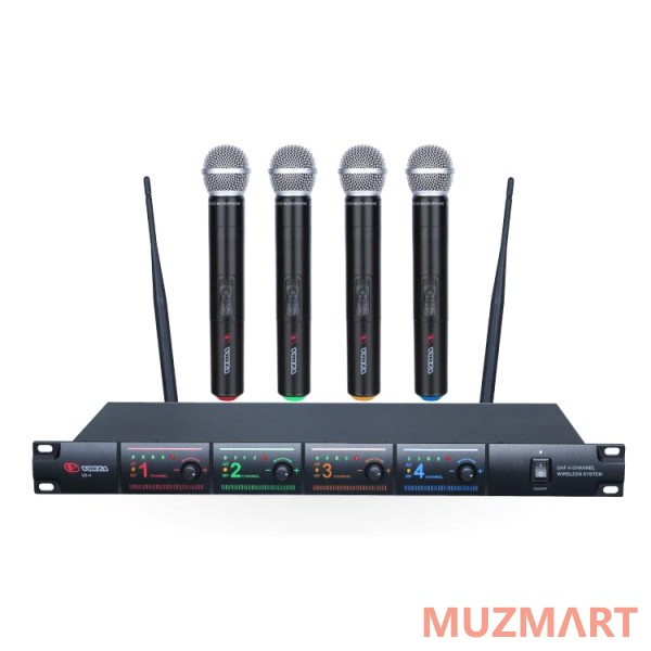 Volta US-4 (725.80/622.665/520.10/490.21) UHF радиосистема с четырьмя ручными микрофонами